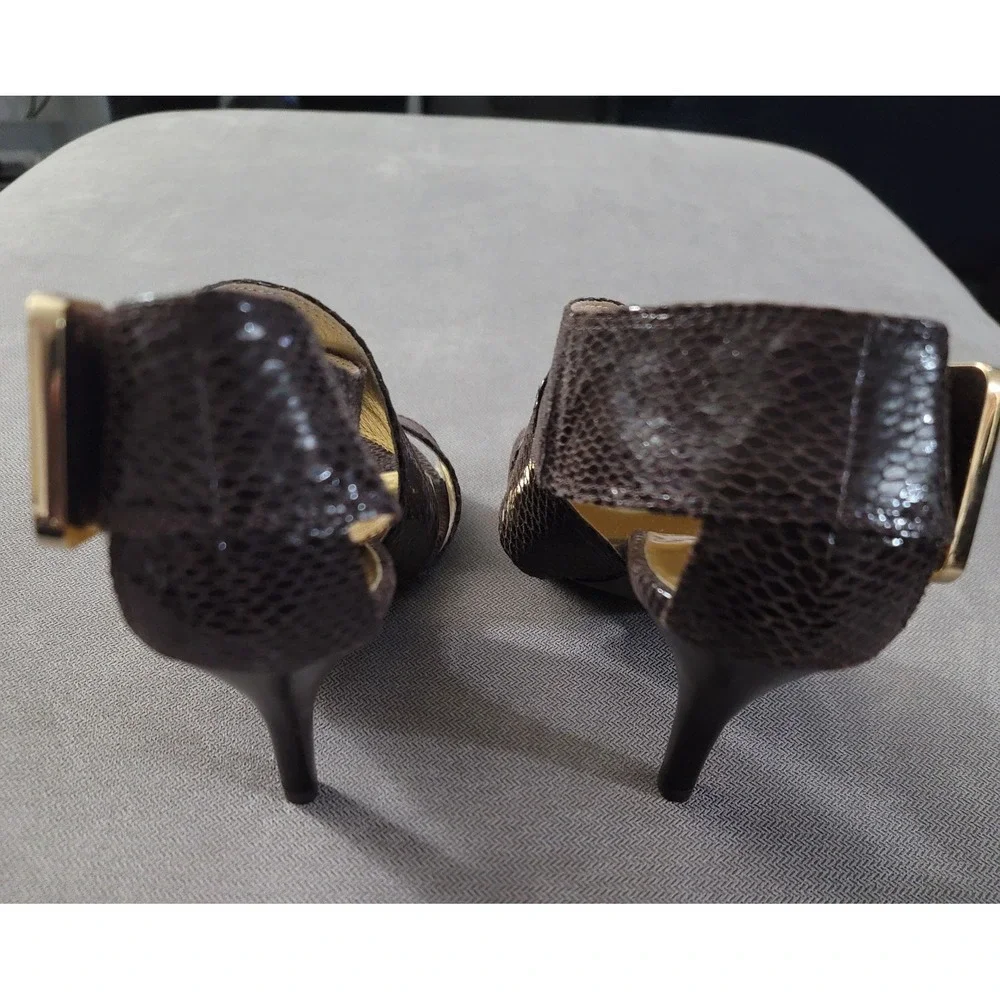 Michael Kors Beverly Brown Genuine Snake‎ Skin Sandals Heels Size 7.5 M